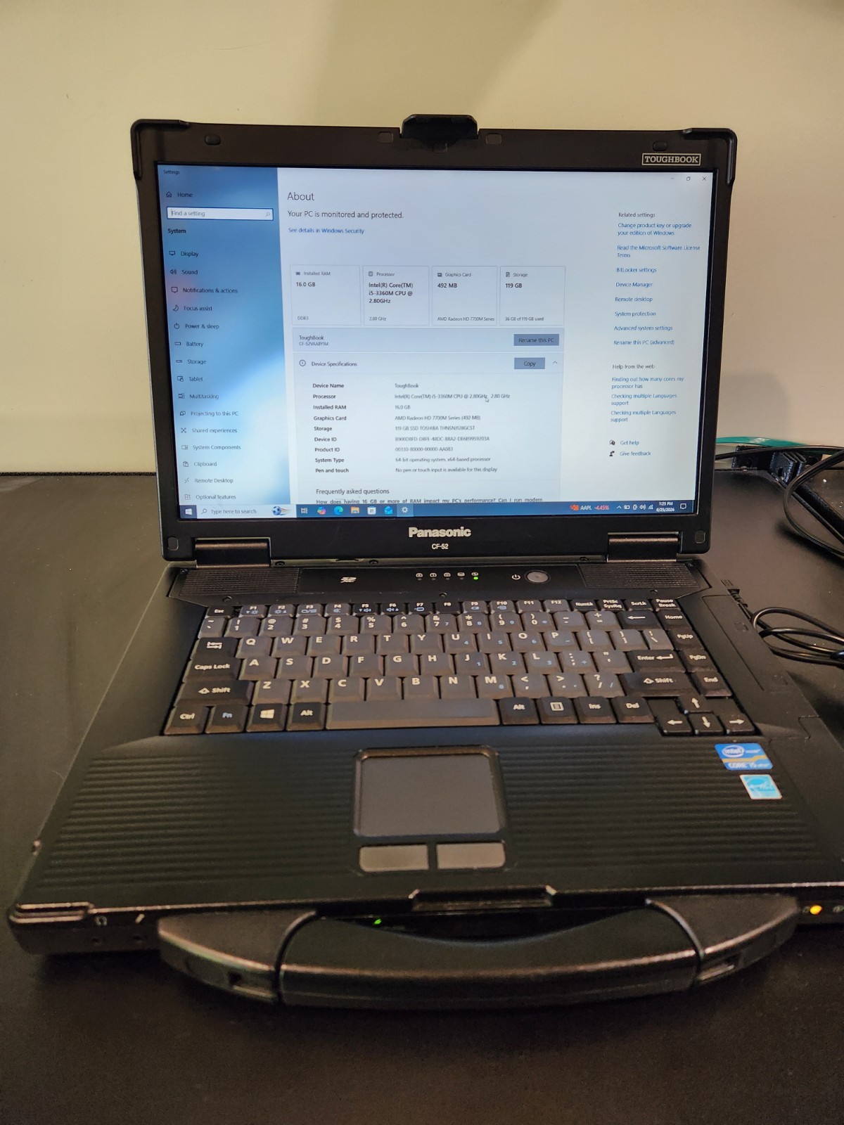 Panasonic Toughbook CF-52 MK5 i5-3360M 2.80GHz 16GB RAM 128GB SSD Win 10Pro