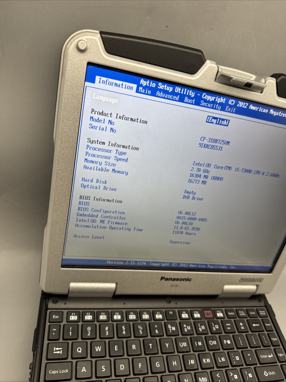 Panasonic Toughbook CF-31 Touchscreen i5-7300U 16GB DDR4 DVDRW No HD/OS/AC