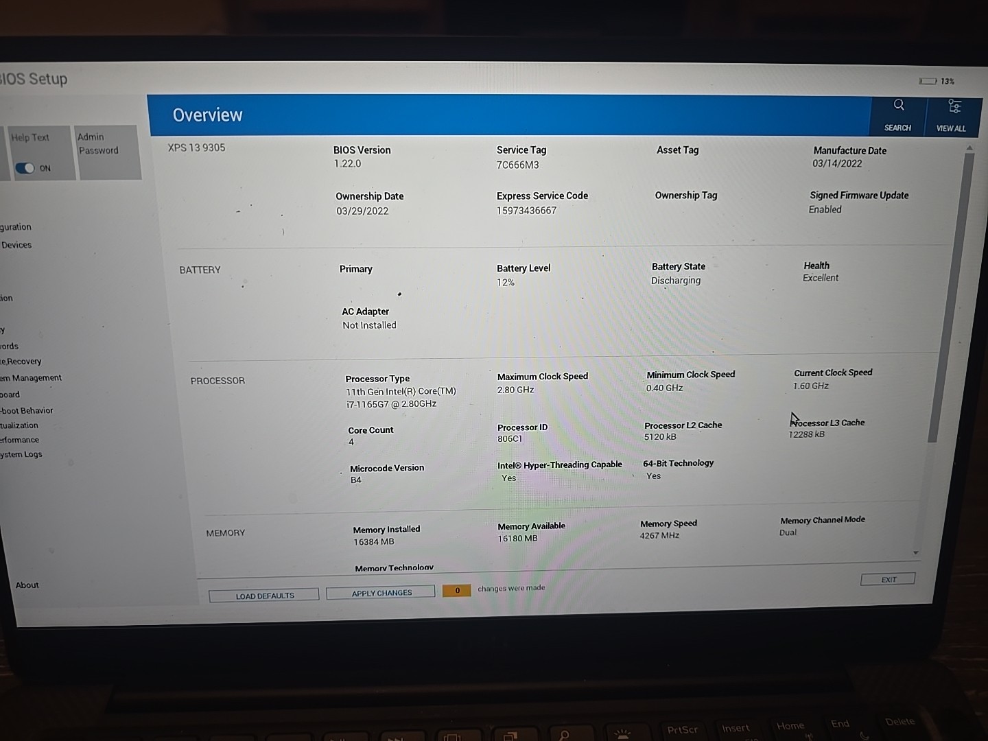 Dell XPS 13 9305 i7-1165G7 @ 2.80 GHz, 16GB RAM, Windows 11 Pro
