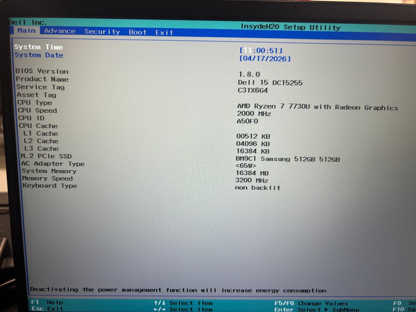 DELL 15 DC15255 G8MK9, AMD Ryzen 7 7730U, 2.00 GHz, 16 GB RAM 512 GB NVMe SSD