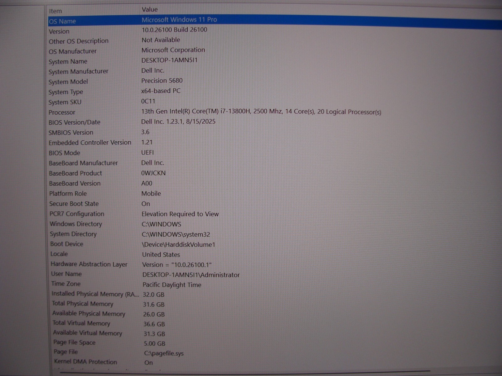 Dell Precision 5680 16″FHD+ i7-13800H max 5.2GHz 32GB 1TB RTX A1000 WRTY 02/2027