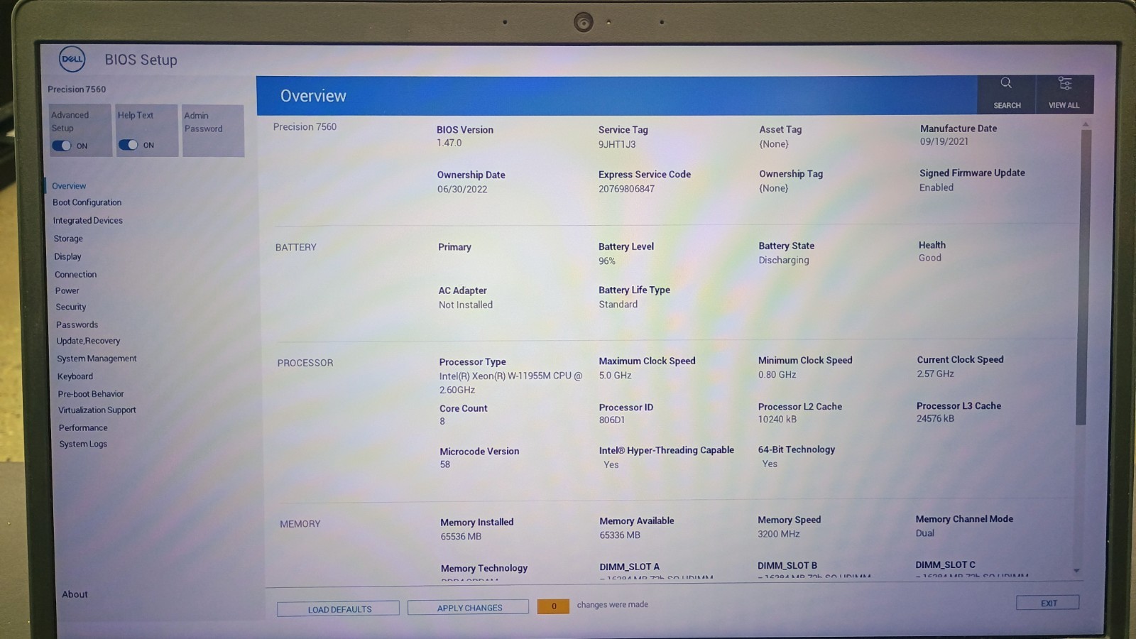 Dell Precision 7560 Xeon W-11955M 2.6Ghz – 64GB – 1TB – RTX A4000 15.6″ – Read