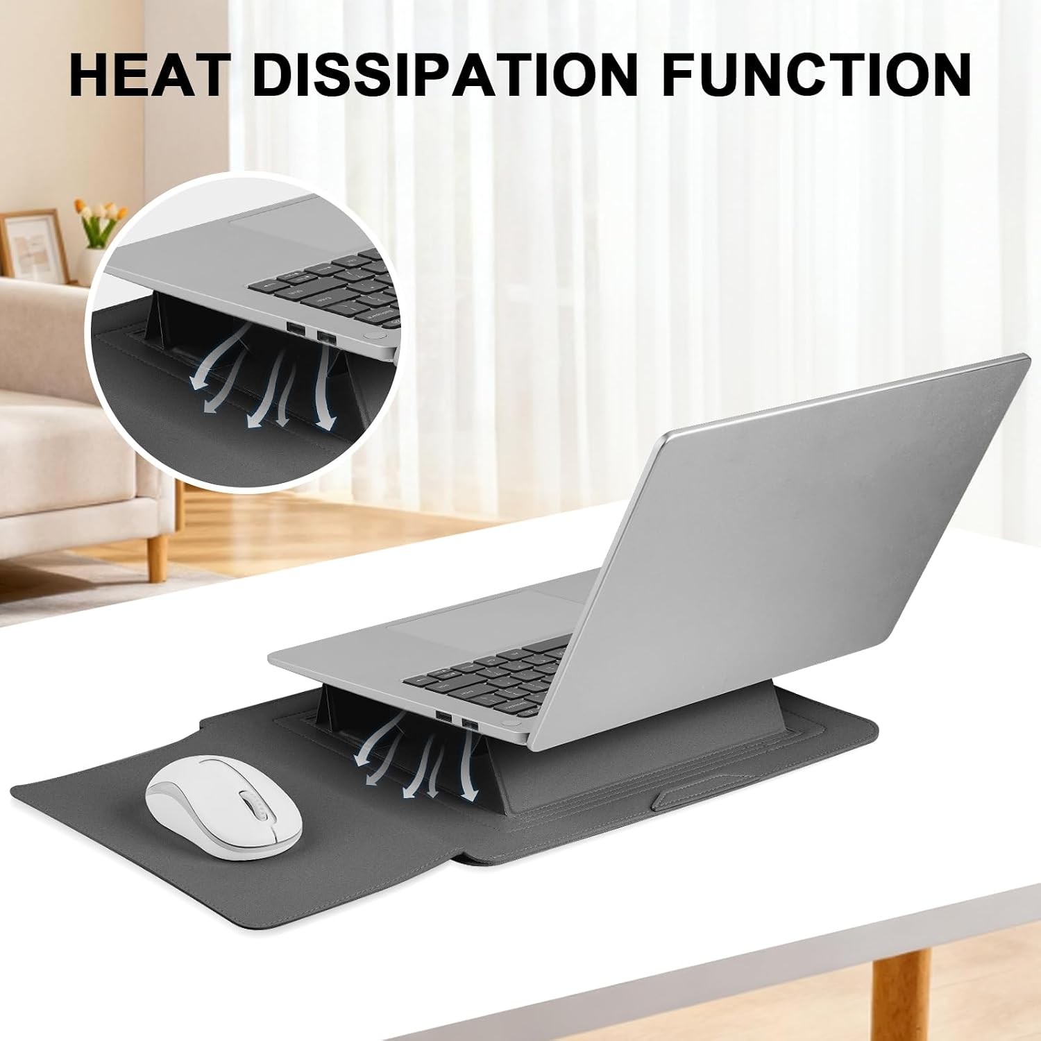Gray PU Leather Laptop Sleeve Case with Stand for 15.6″ MacBook Pro 16/15.4