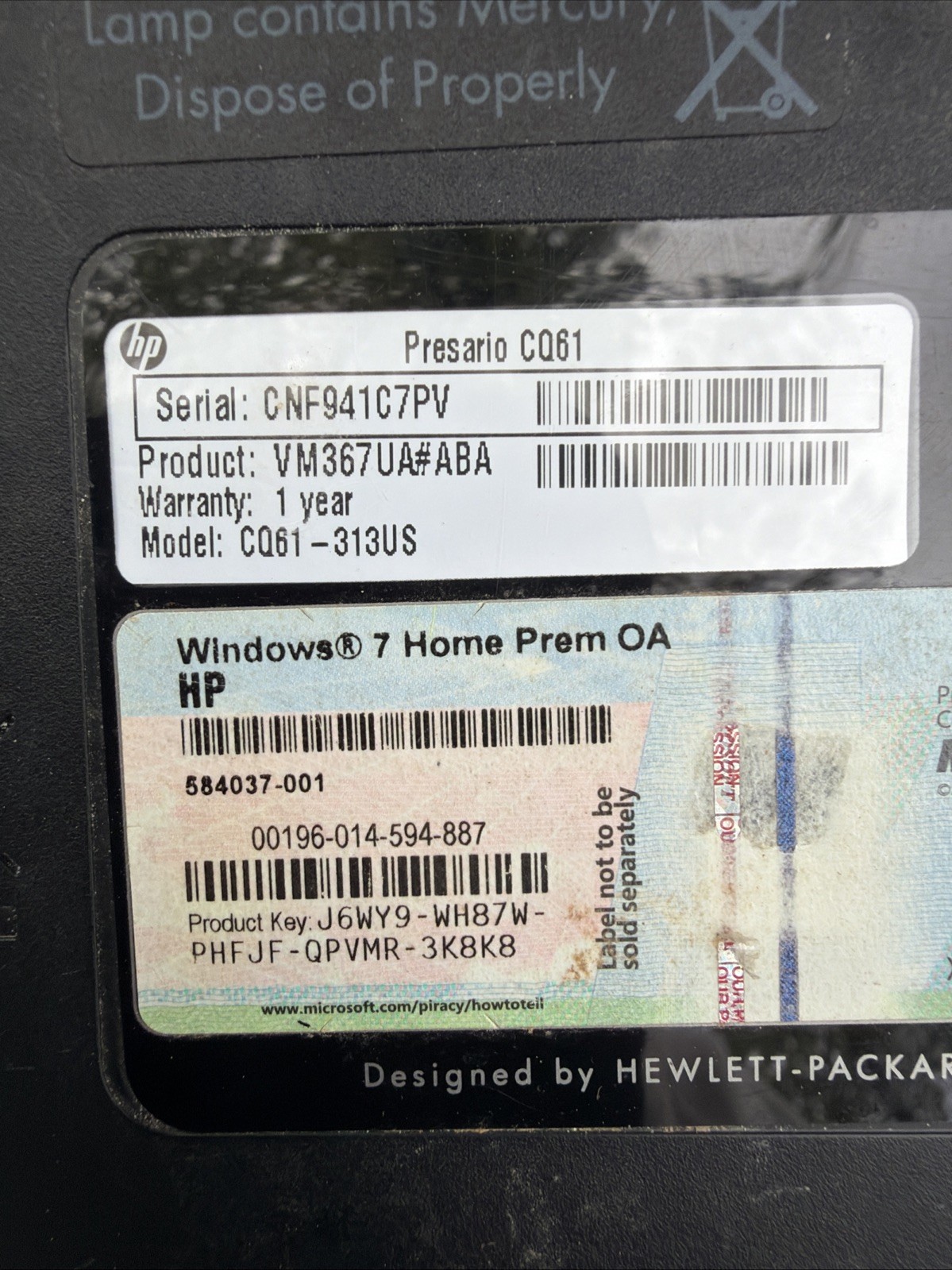 Compaq Presario CQ61 Laptop – WON’T POWER ON – Parts/Repair Only – Read Desc.
