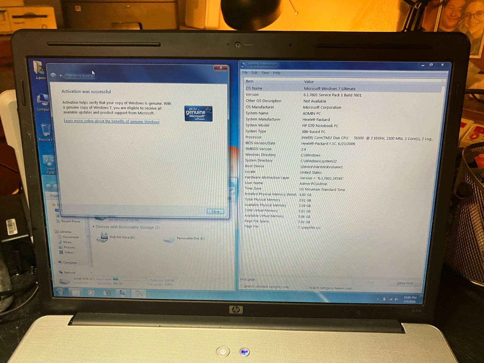 HP G70 Vintage Laptop Core 2 Duo 2.1GHz 4GB RAM 120GB SSD Win 7 Wifi Webcam