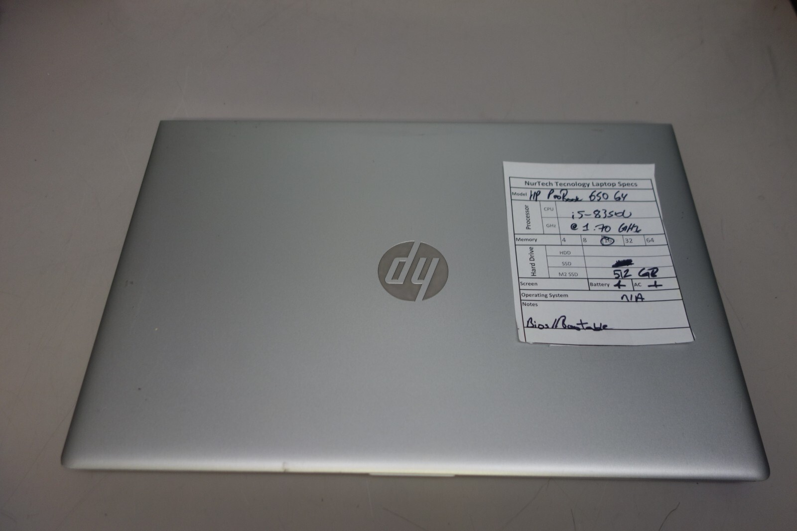 HP ProBook 650 G4 15.6″ i5 1.7GHz 16GB/512GB m2 SSD [NO OS] Laptop + AC [BIOS]