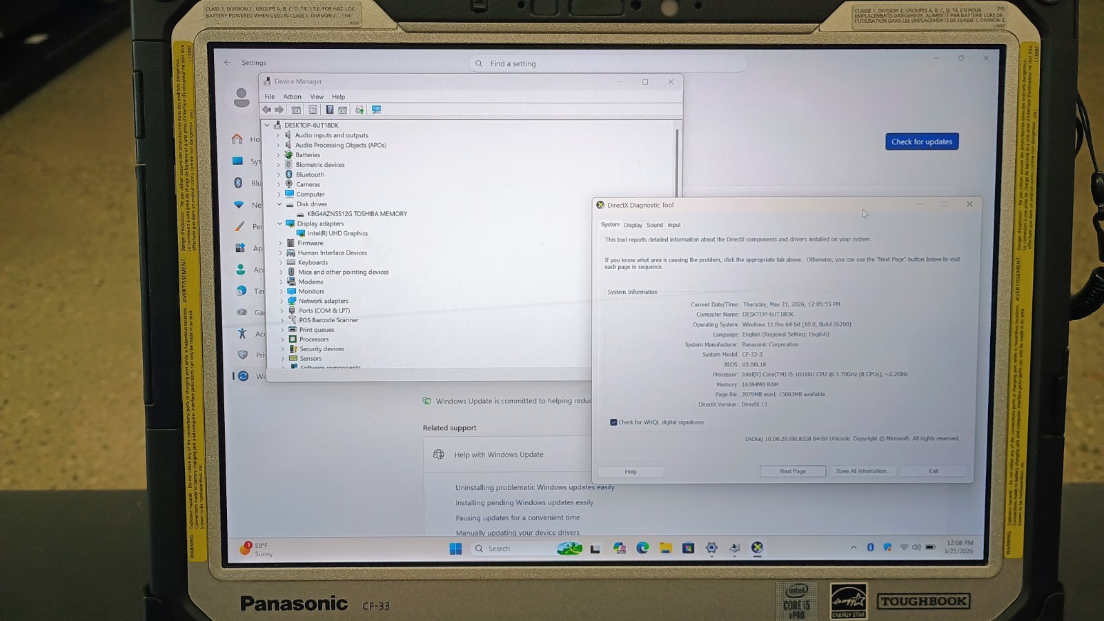 Panasonic Toughbook CF-33 – i5-10310u – 16GB Ram – 512GB SSD – Win 11 Pro -Read