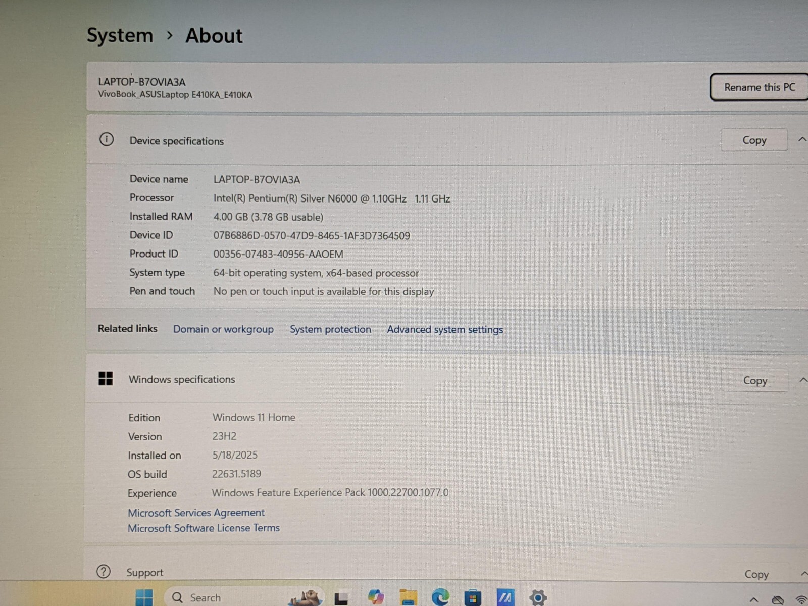 ASUS E410KA 14″FHD Pentium Silver N6000 1.1GHz 4GB 64GB SSD W11H 97tt +CHRGER