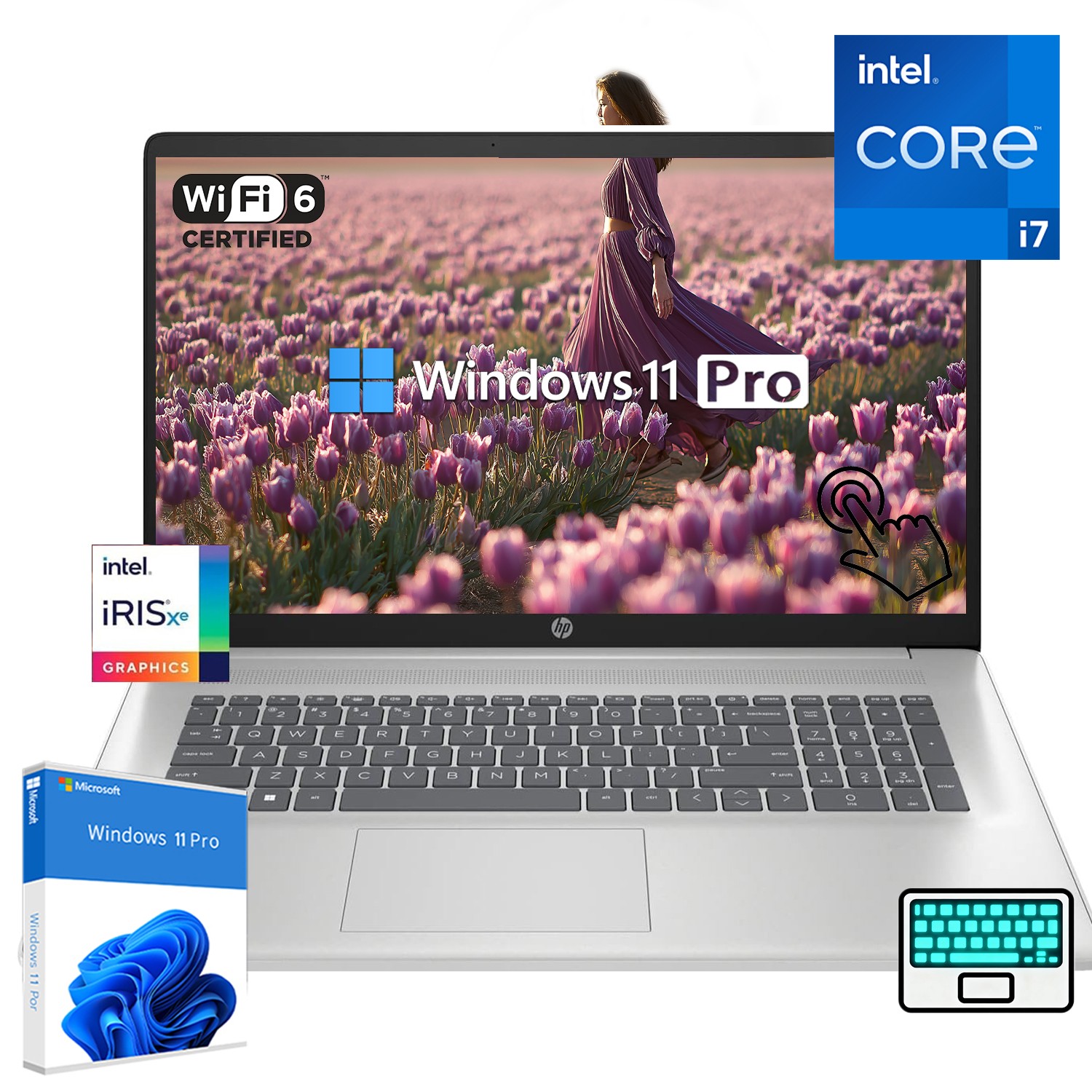 HP Laptop 17.3″ HD – 10 cores Core i7 1355U Win11Pro Touch Backlit KB – open box