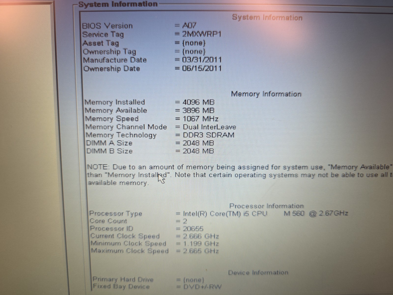 DELL LATITUDE E5410 – BOOTS TO BIOS – INTEL I5 M560 – 4 RAM – READ DESCRIP