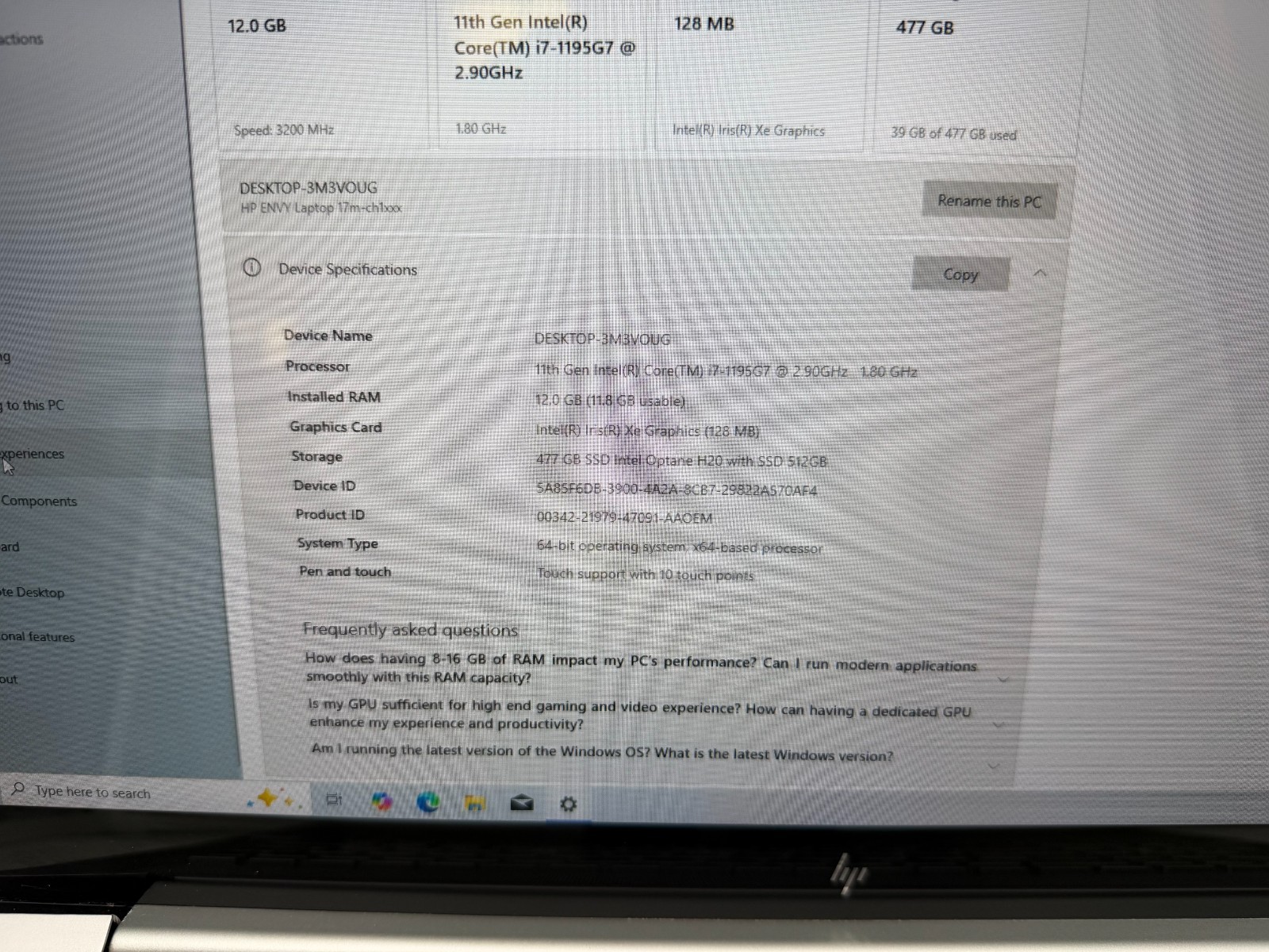 HP Envy Laptop 17m-ch1013dx 17.3″ 512 GB SSD 12 GB RAM i7-1195G7 Windows 10 Home
