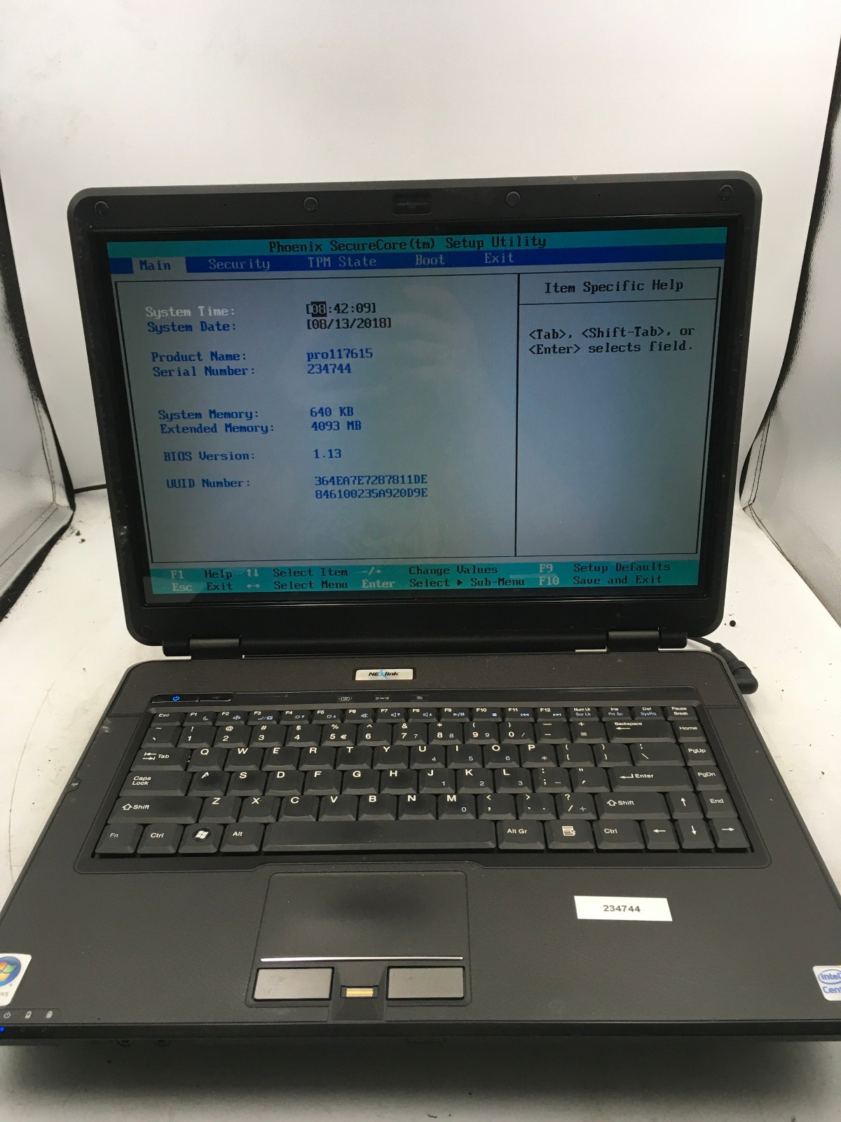 NEXLINK HL90 – BOOTS TO BIOS – INTEL CENTRINO 2 – 4GB RAM – 15″ – READ DESC -BB