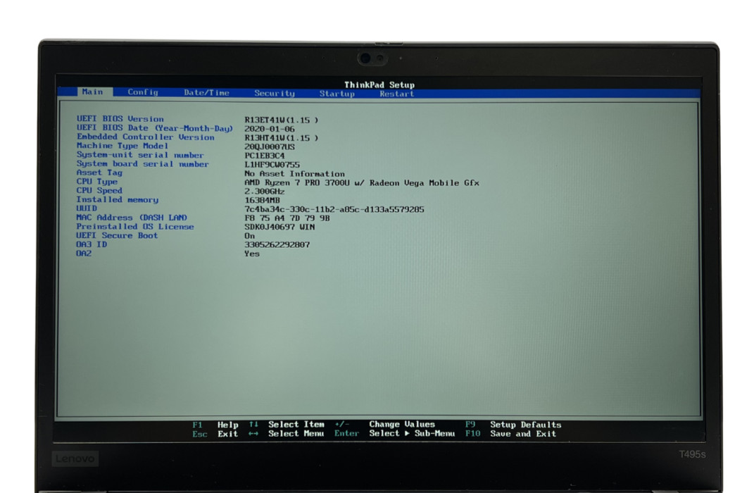 Lenovo ThinkPad T495s AMD RYZEN 5/7, 8/16GB, NO SSD (COMPUTRACE/BIOS LOCK) READ