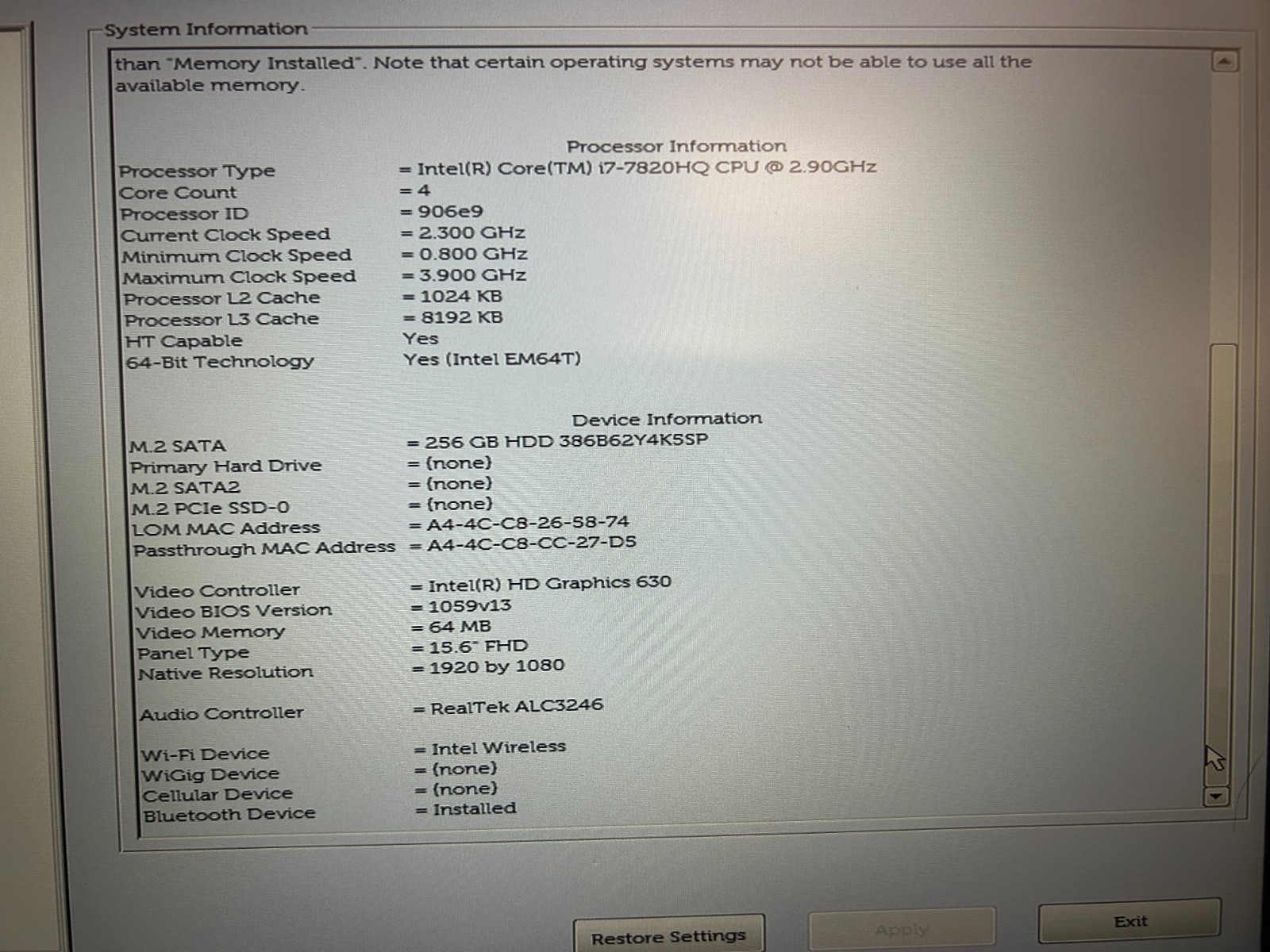 Dell Latitude 5580 15.6″ Intel Core i7-7820HQ 2.90GHz 20GB Ram 256GB SSD Laptop