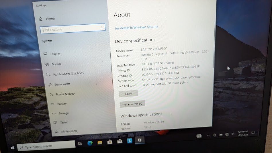 Lenovo T14 G1 i7-10610U 48GB RAM/500 GB SSD – Win 10 Pro TOUCHSCREEN