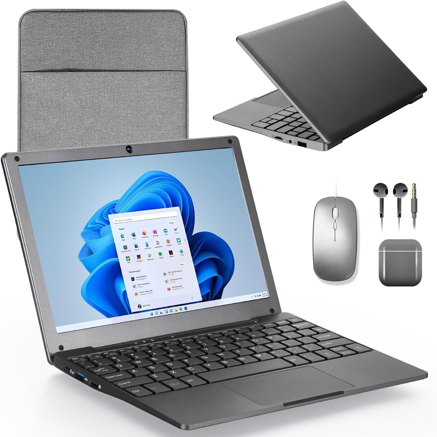 10” Mini Laptop Windows 11 Notebook 8GB+128GB Intel Celeron Quad-Core with WiFi