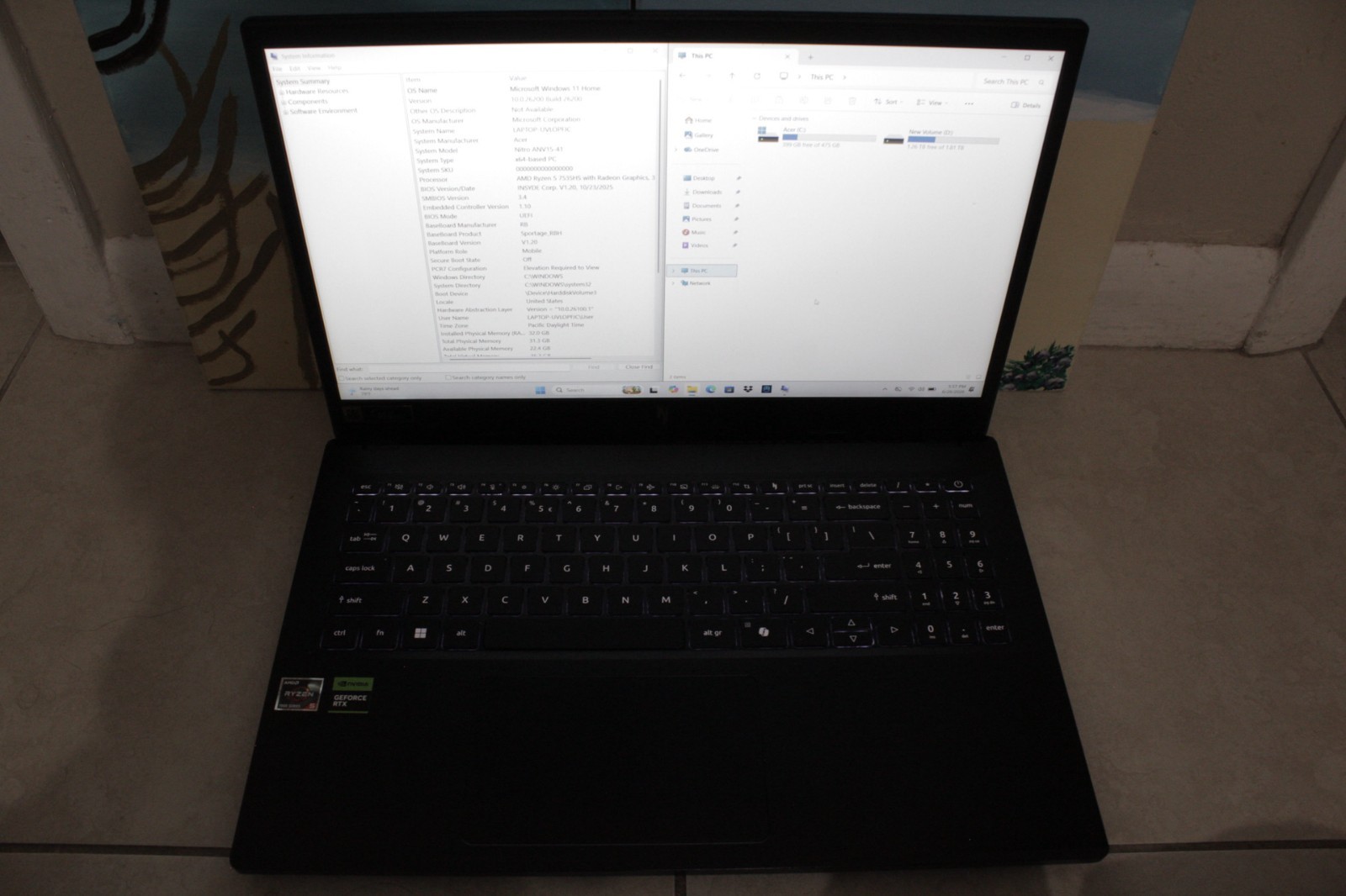 Acer Nitro V 15 Gaming Laptop AMD Ryzen 5 7535HS 32GB RAM RTX 4050