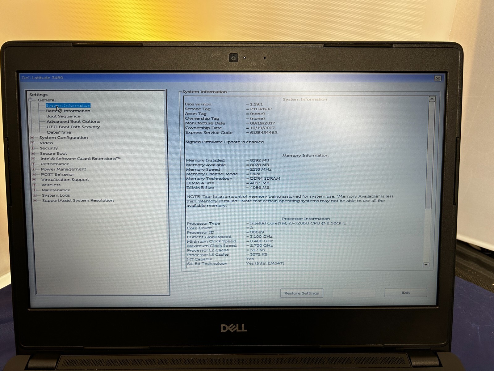 DELL LATITUDE 3480 14″ INTEL CORE i5-7200U 2.50GHZ 8GB RAM 256GB SSD W10PRO