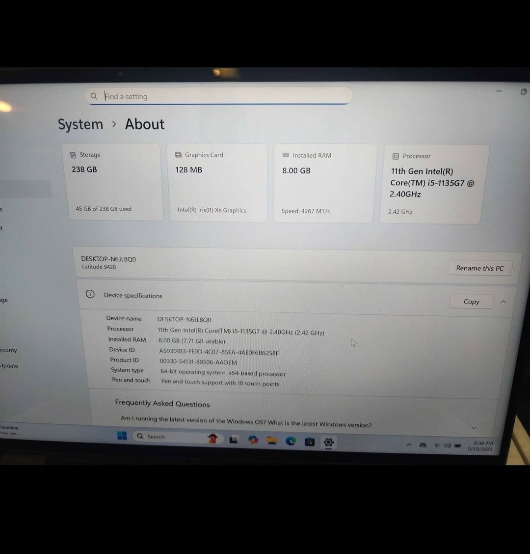Dell Latitude 9420 2-in1, i5 11th Gen, 256GB NVME, Grade A+