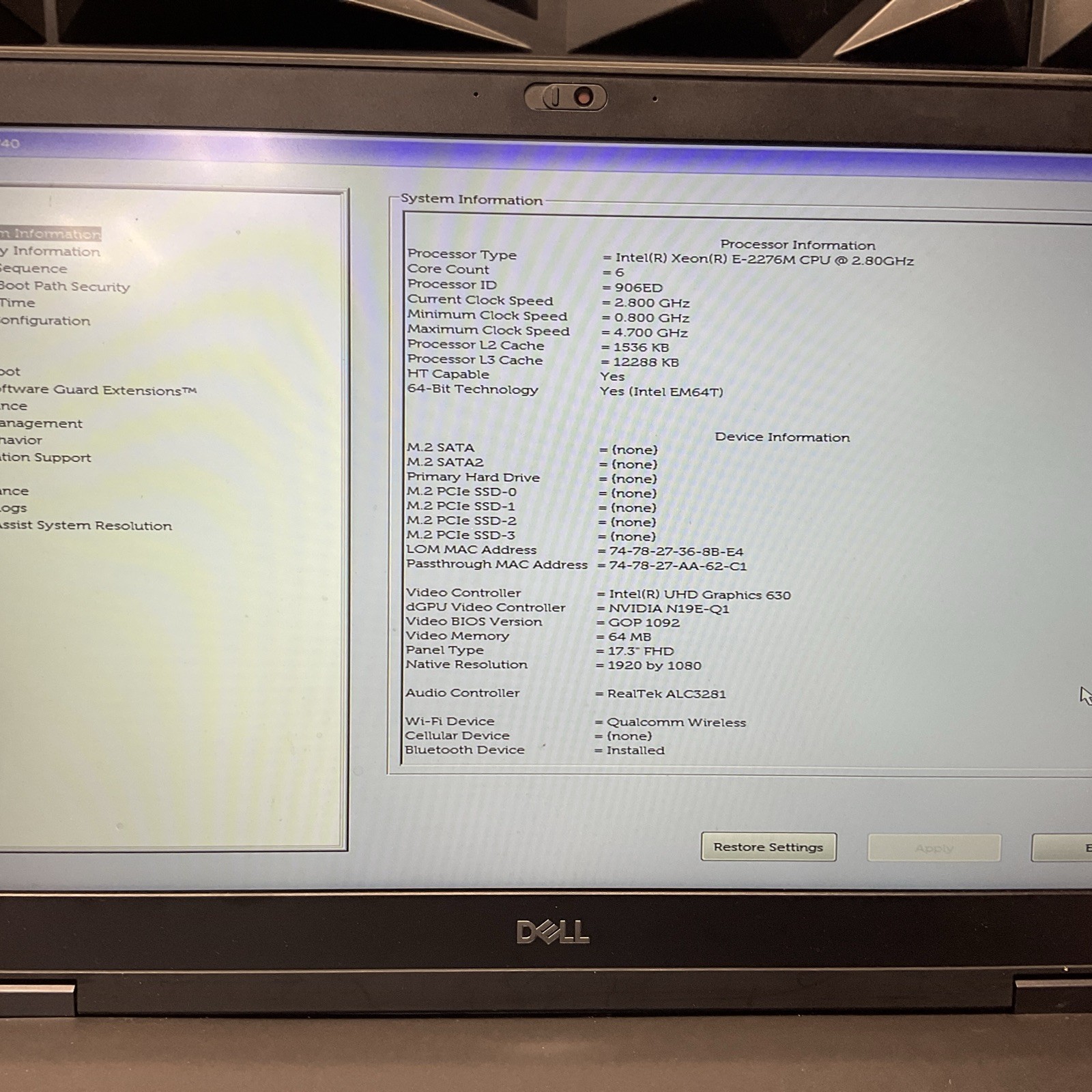 Dell Precision 7740 / Quadro RTX 3000 / BIG Screen / Ready For Windows / M15