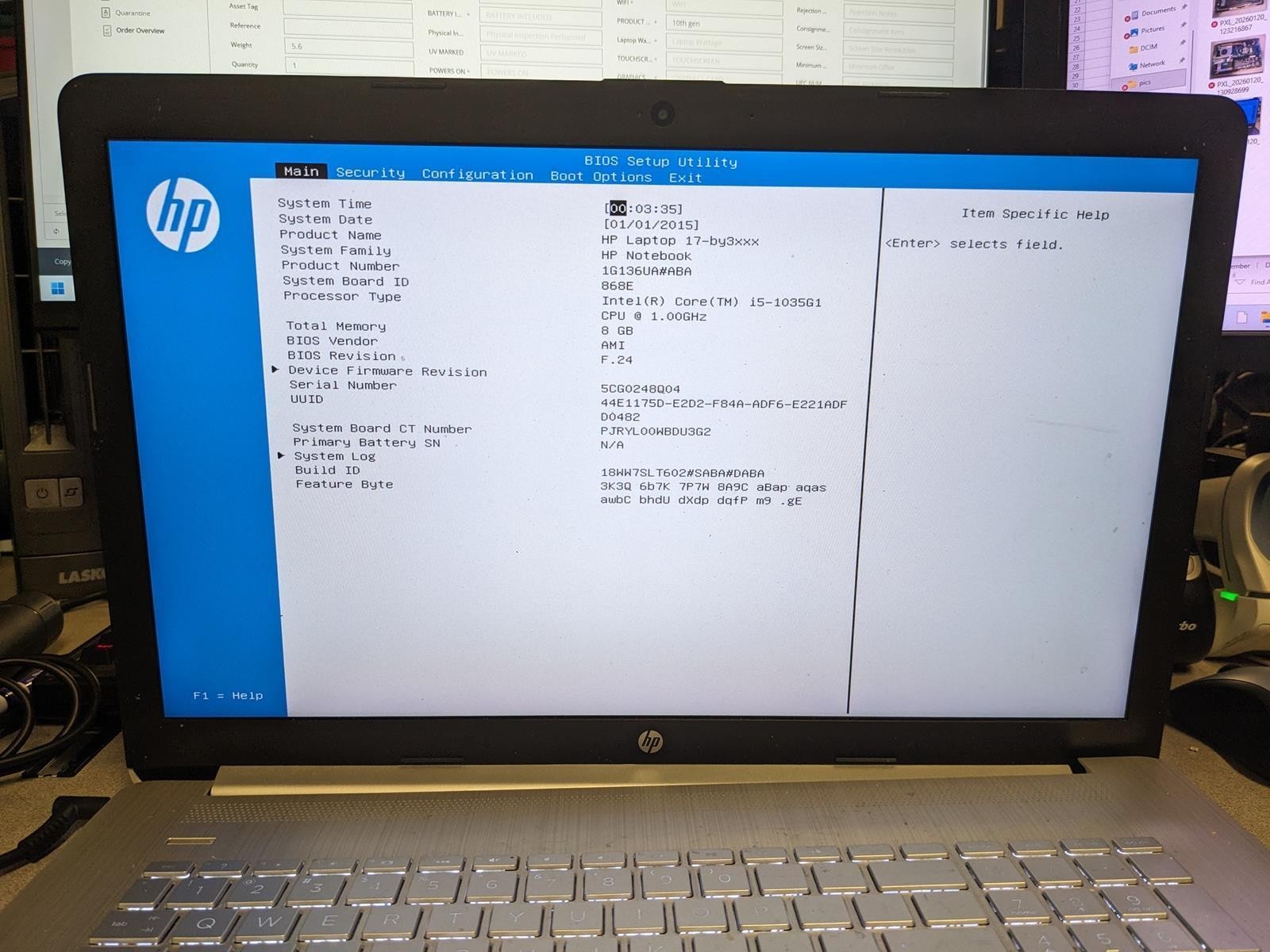 HP LAPTOP 17-BY3053CL i5-1035G1 @ 1.00GHz, 8GB RAM, NO HDD/OS – (FOR PARTS)