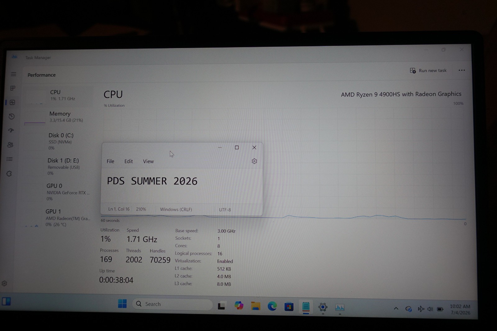 Asus Rog Zephyrus G14, AMD Ryzen 9 4900HS, 16gb RAM, 1TB NVME, Nvidia RTX 2060