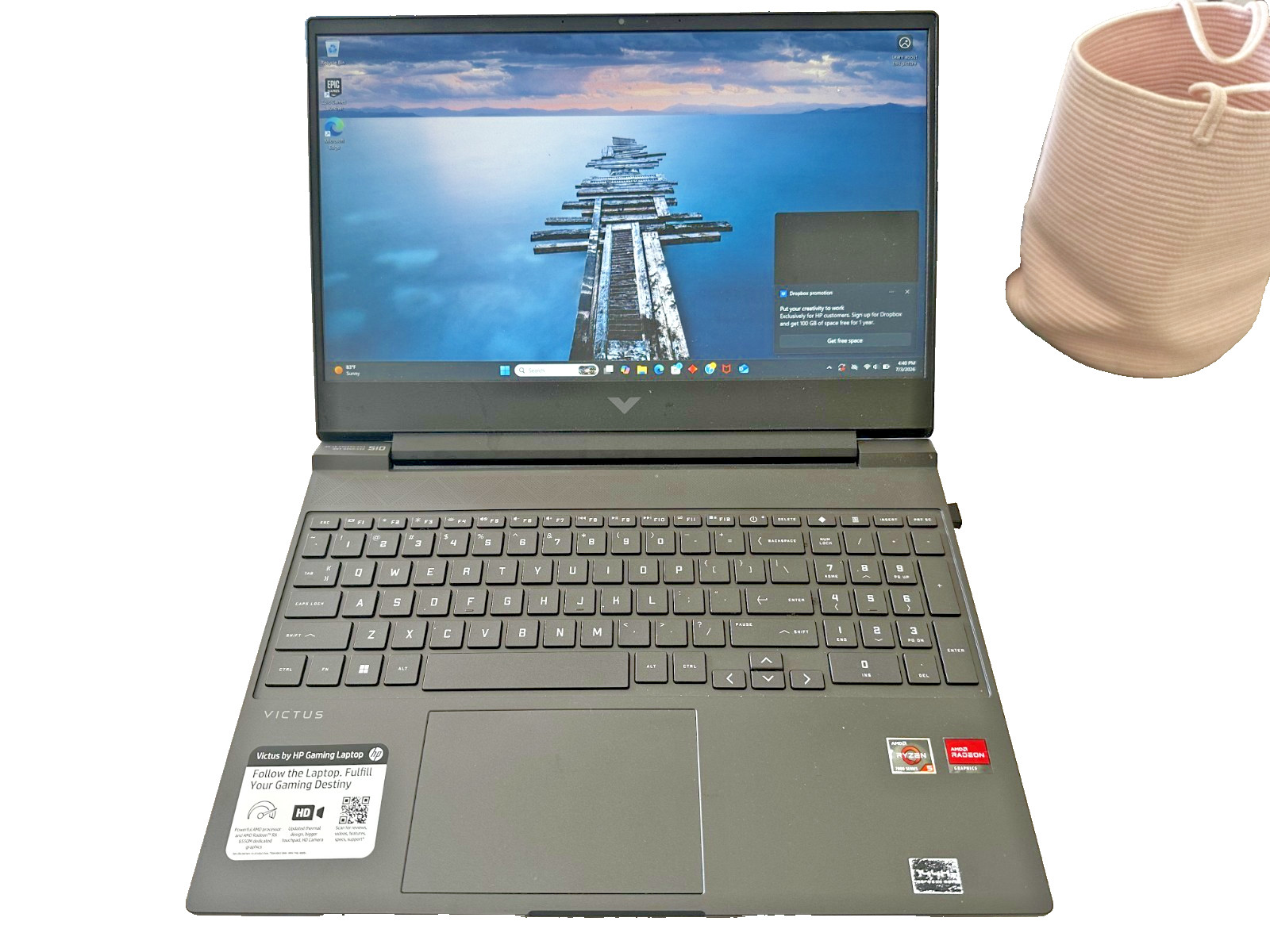 HP Victus 15.6″ (512GB SSD, AMD Ryzen 5 7000 Series, 4.55 GHz, 8GB) Gaming…