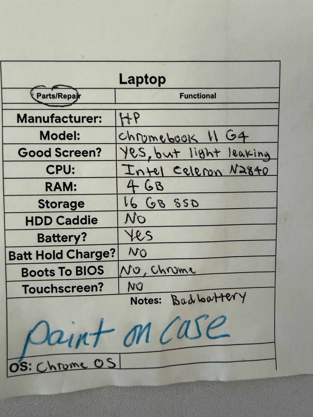 HP Chromebook 11 G4 Laptop – Screen Leaks Light – Intel Celeron N2840 – Read Des