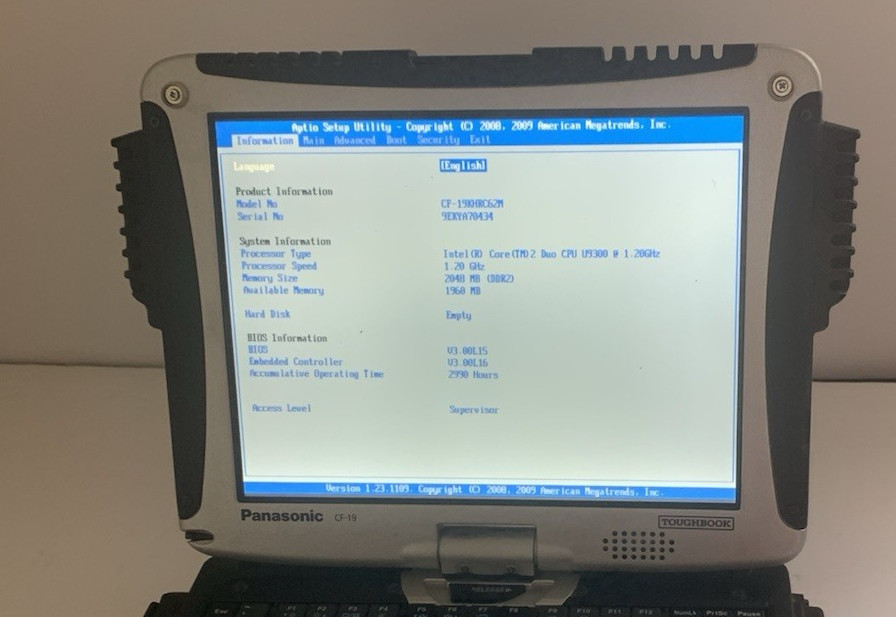 Panasonic Toughbook CF-19 MK3 1.2GH 2gb Boot to BIOS Good Condition