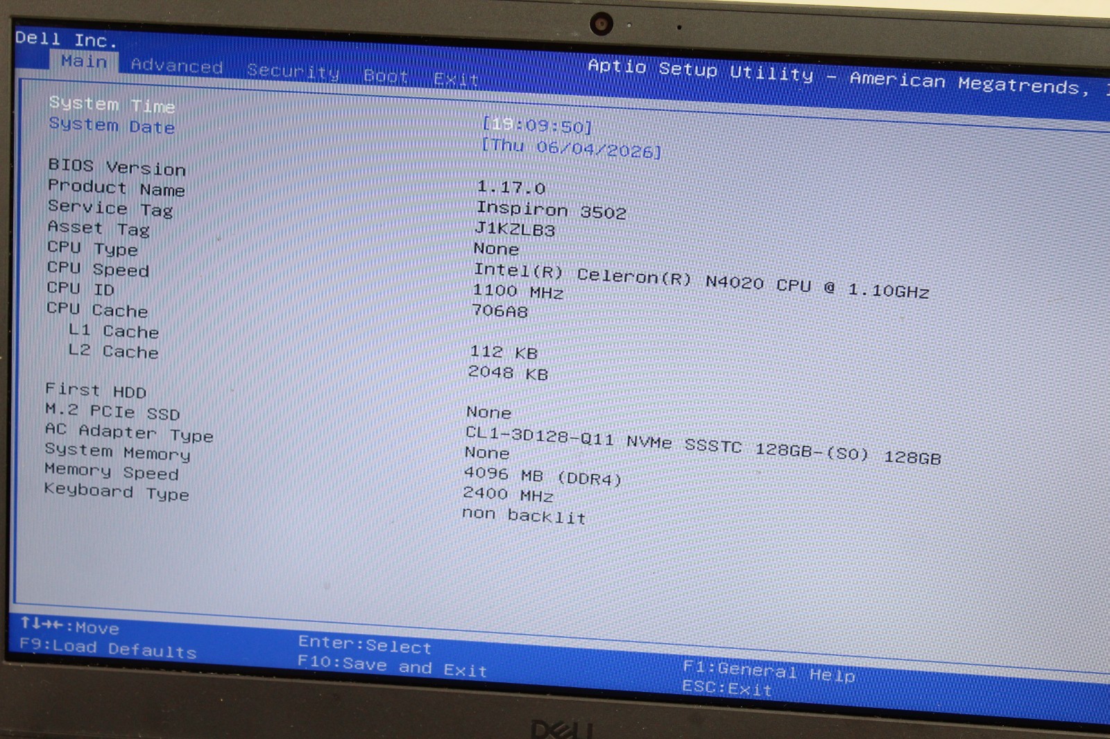 Dell Inspiron 3502 15.6″ Celeron N4020 4GB RAM 128GB SSD w/ OS NO CHARGER