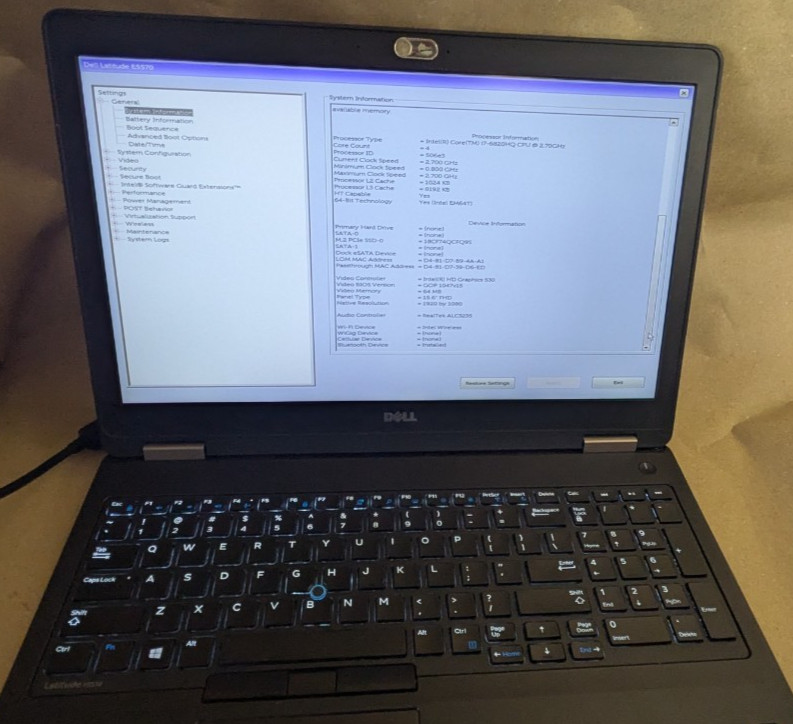 Dell Latitude E5570 15.6″ i7 6820HQ 2.7GHz 8GB RAM 256GB SSD Win 11 AC Adapter
