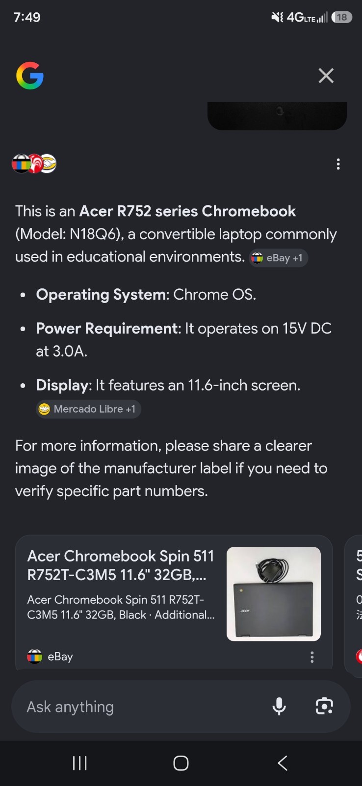 Acer Chromebook Laptop R752T Nx.A94AA.001 32 Gb WiFi 4 Gb Touch Screen 2 In 1