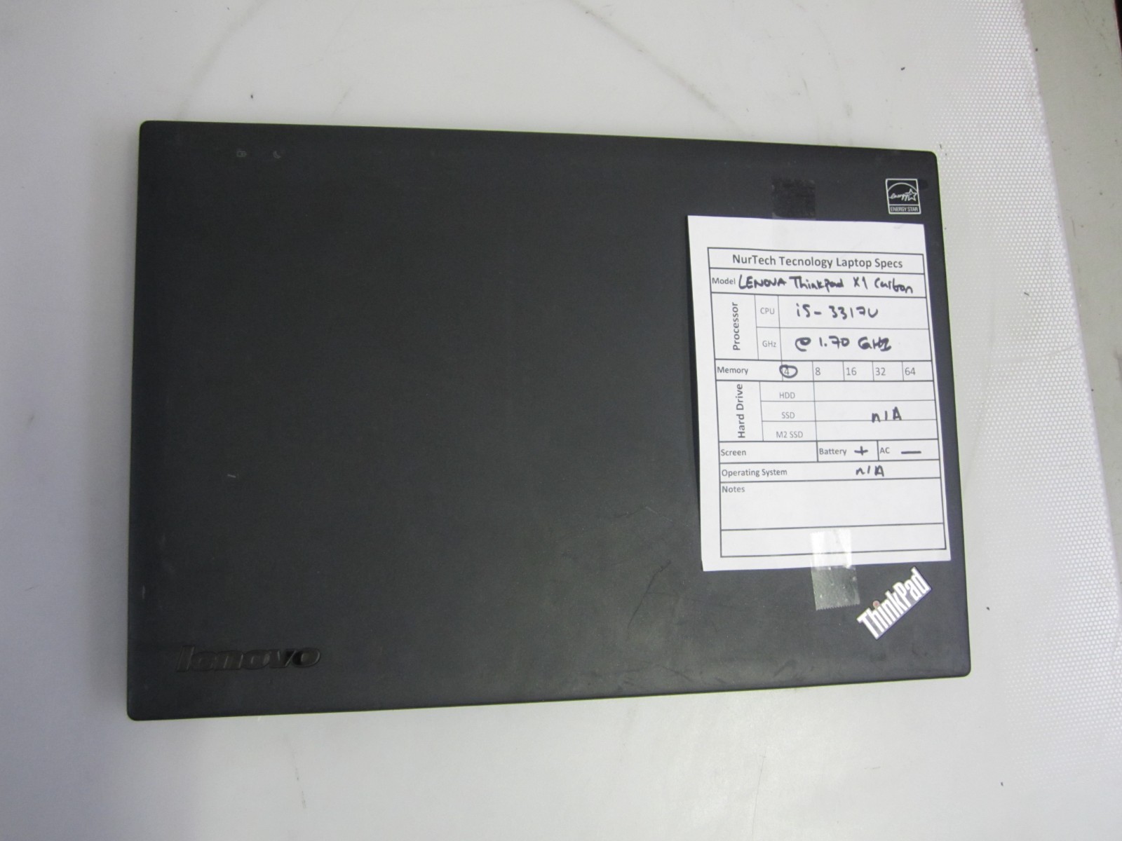 Lenovo ThinkPad X1 Carbon i5-3317U 1.70GHz 4GB Laptop NO OS/AC/HDD