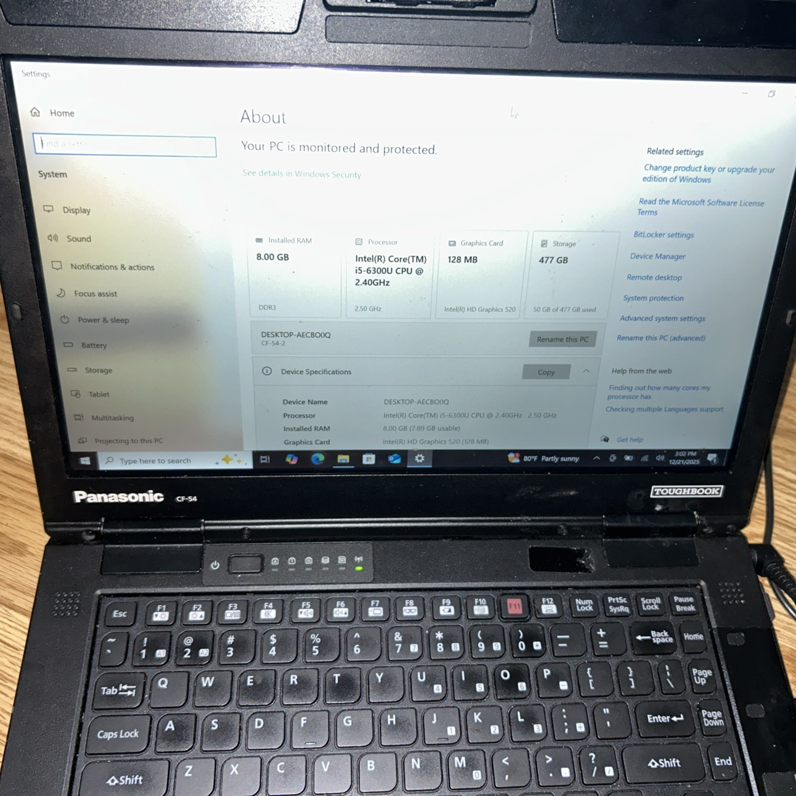 Panasonic Toughbook CF-54 mk2 Intel i5-6300U | 8 GB RAM No HDD Read!!