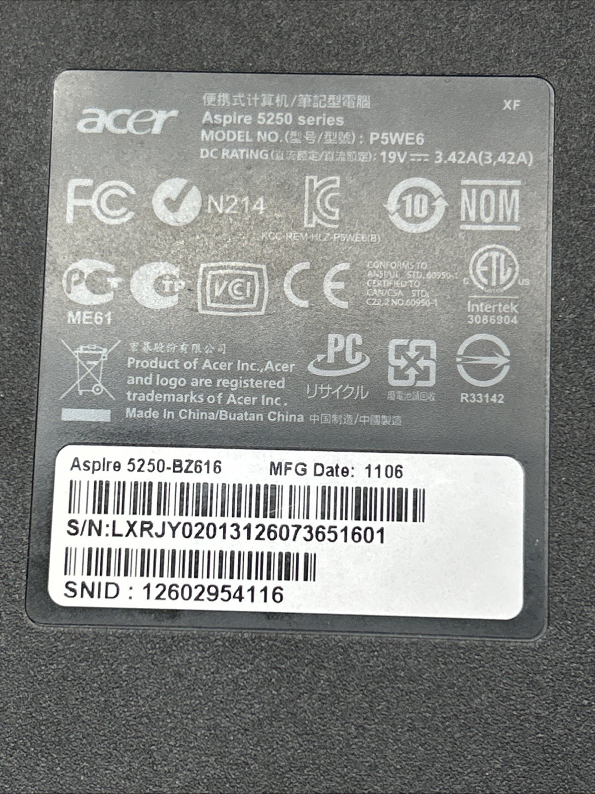 Acer Aspire 5250 Laptop AMD C-50 8GB RAM 320GB HDD Linux Mint – Needs Battery
