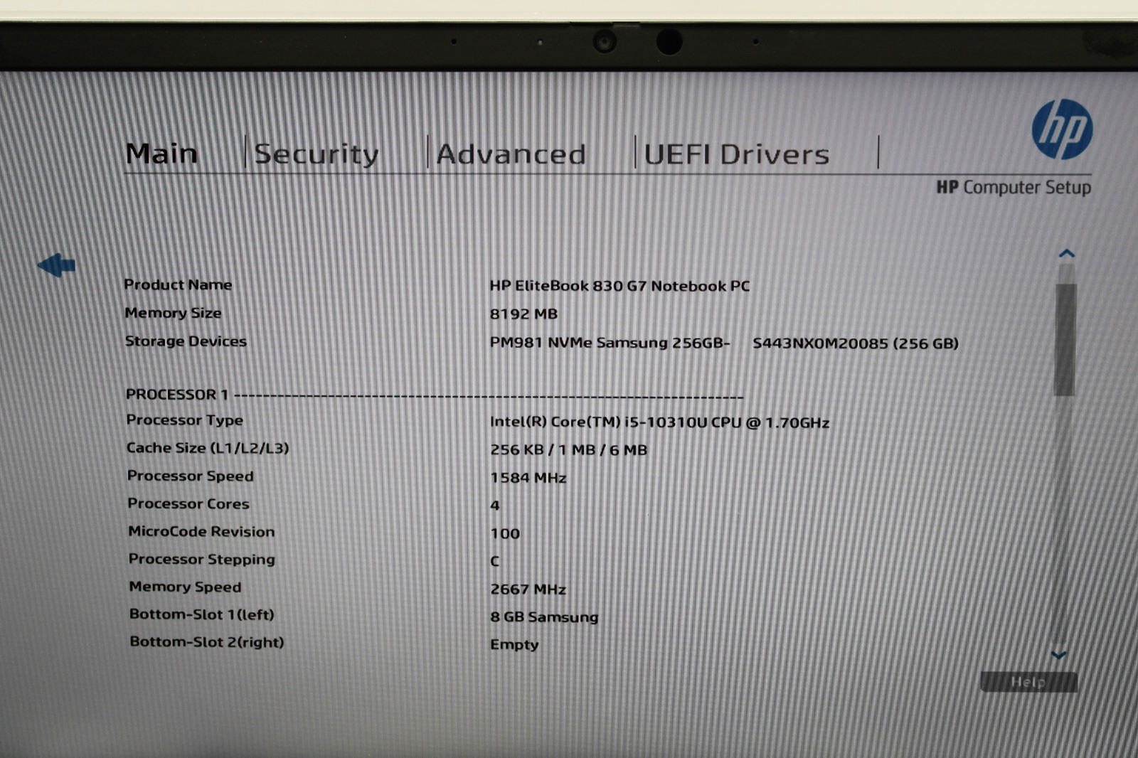 HP EliteBook 830 G7 _ i5-10310U @ 1.7 _ 8GB RAM _ 256GB SSD _ W11H