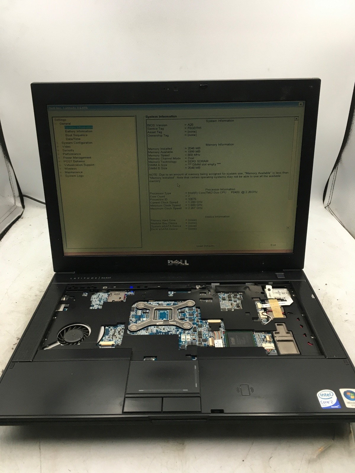 DELL LATITUDE E6400 – BOOTS TO BIOS- INTEL CORE 2 DUO – no RAM – 14″ – READ – BB