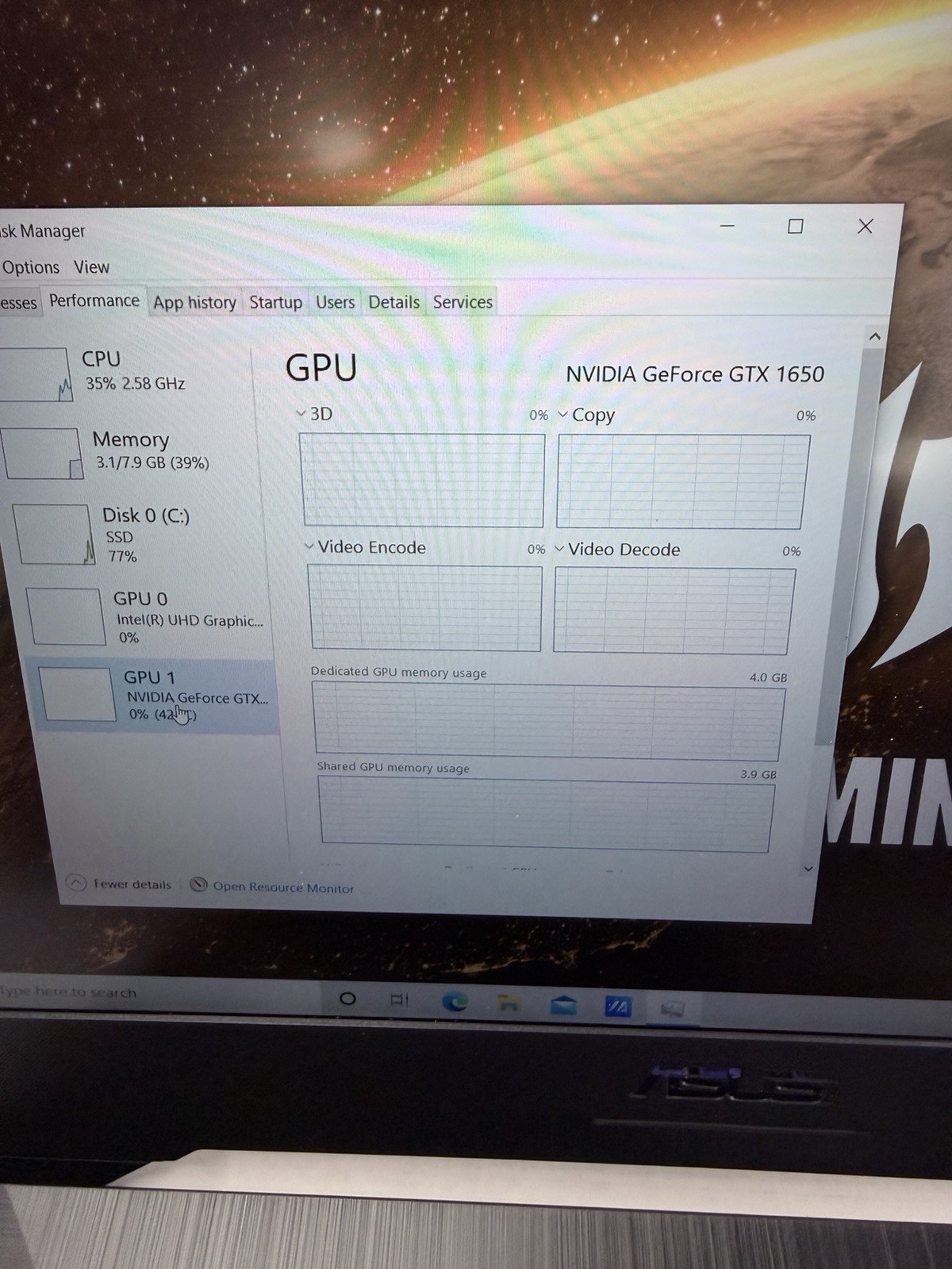 ASUS TUF FX505G 15.6 inch Intel Core i7 9th Gen 2.6GHz 8GB RAM 512 GB SSD (READ)