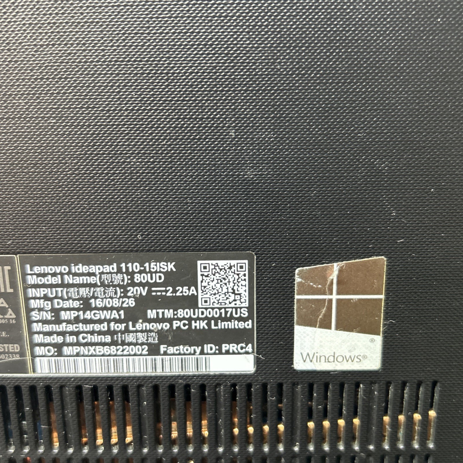 Lenovo Ideapad 110 Laptop – Good Screen – Intel i3-6100U Parts, No Charger