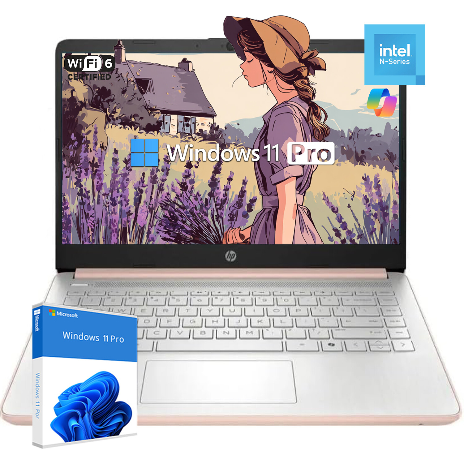 HP 14-DQ6015DX 14′ LAPTOP Intel-R-N150 UP TO 16-128GB Win11Pro | Pale Rose Gold