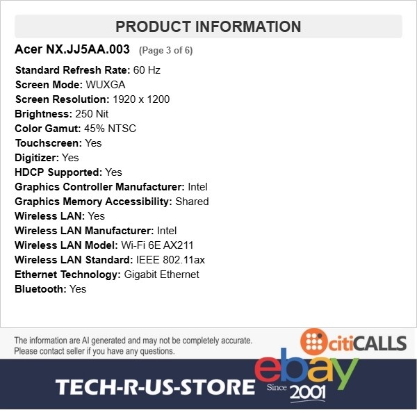 Acer NX.JJ5AA.003 Chromebook Plus Spin 514 14″ Touch Core 7 150U 16GB 256GB SSD