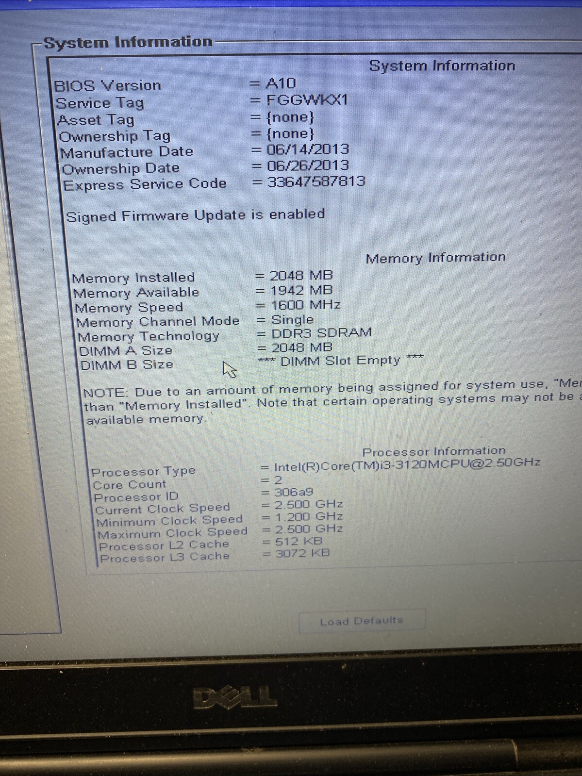 *PARTS* Dell Latitude E5430 non-vPro i3-3120 2.50GHz 2GB Ram No HDD/OS/ BATTERY