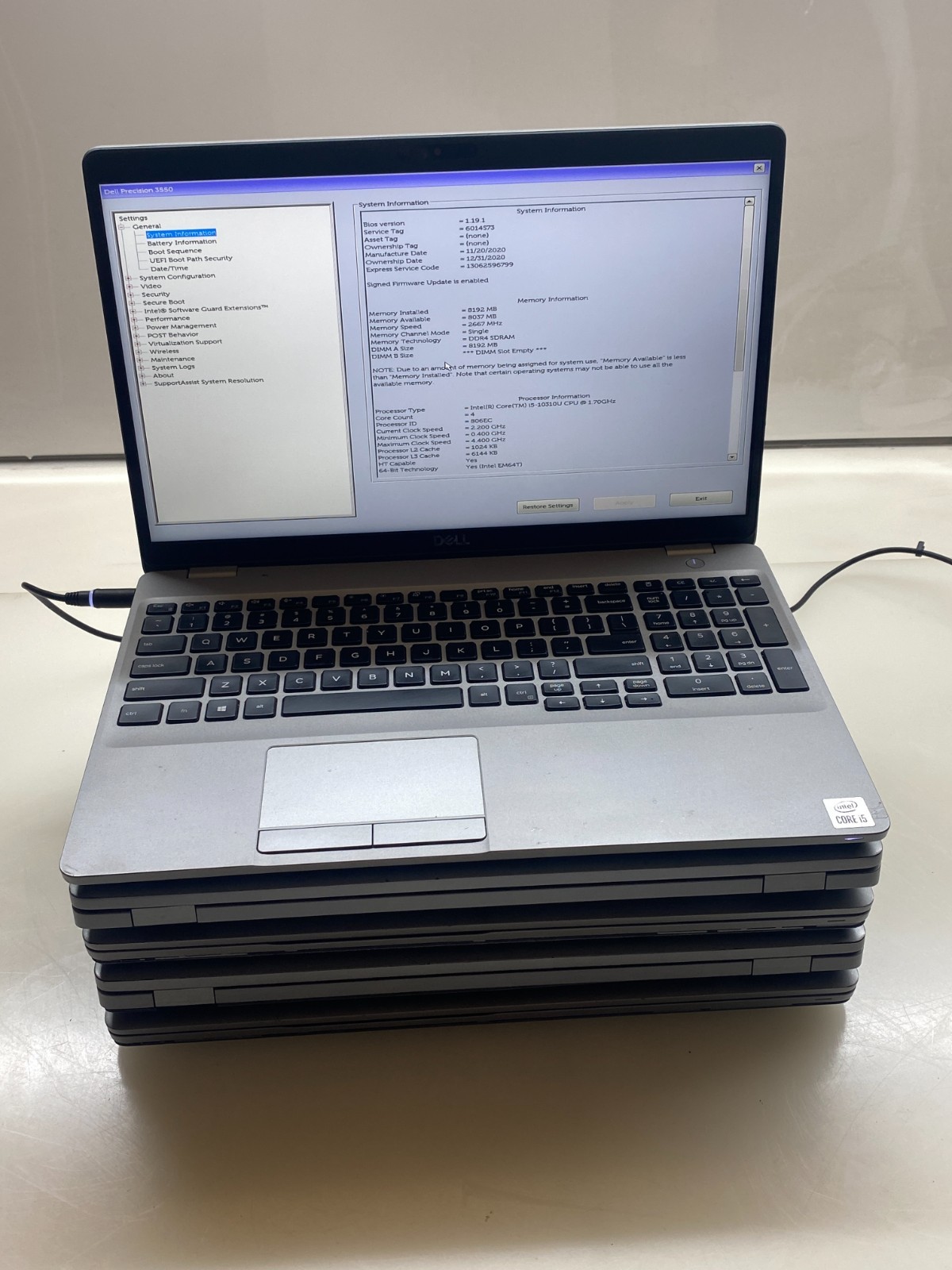 LOT OF 5 DELL PRECISION 3550 i5-10310U@1.70GHz 8GB NO SSD/OS BIOS TESTED *READ