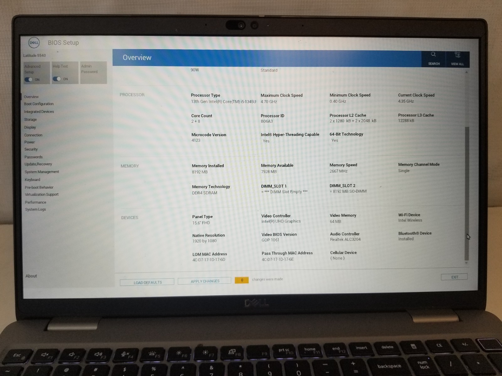 Dell Latitude 5540 / Intel Core i5-1345U 4.35GHz / 8GB RAM / NO SSD/OS