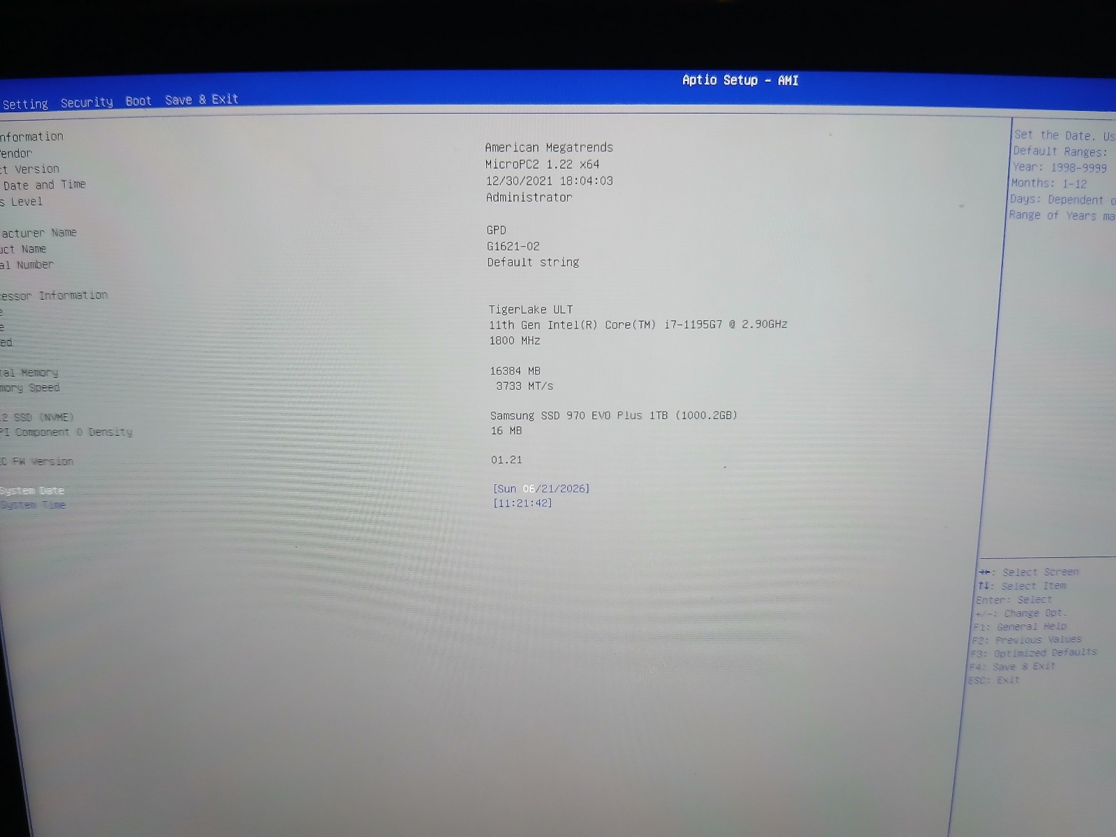 GPD Pocket 3 I7-1195G7 16GB 1TB