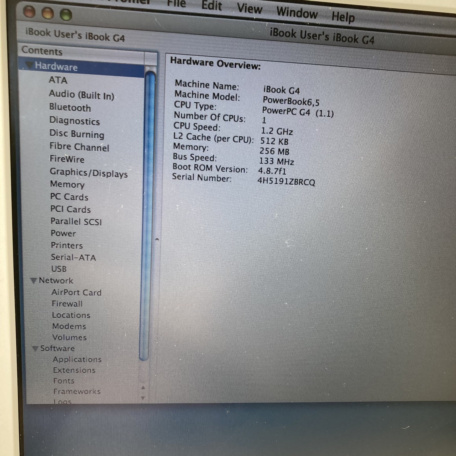 Apple iBook A1054 G4 PowerPC@1.20GHz 1.25GB Ram 30GB HDD OS 109 Battery Cycles