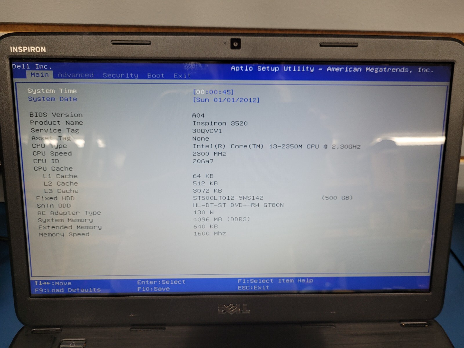 Dell Inspiron 3520 Intel i3-2350M 2.30GHz 4GB RAM 500GB HDD Win 10/11 Charger