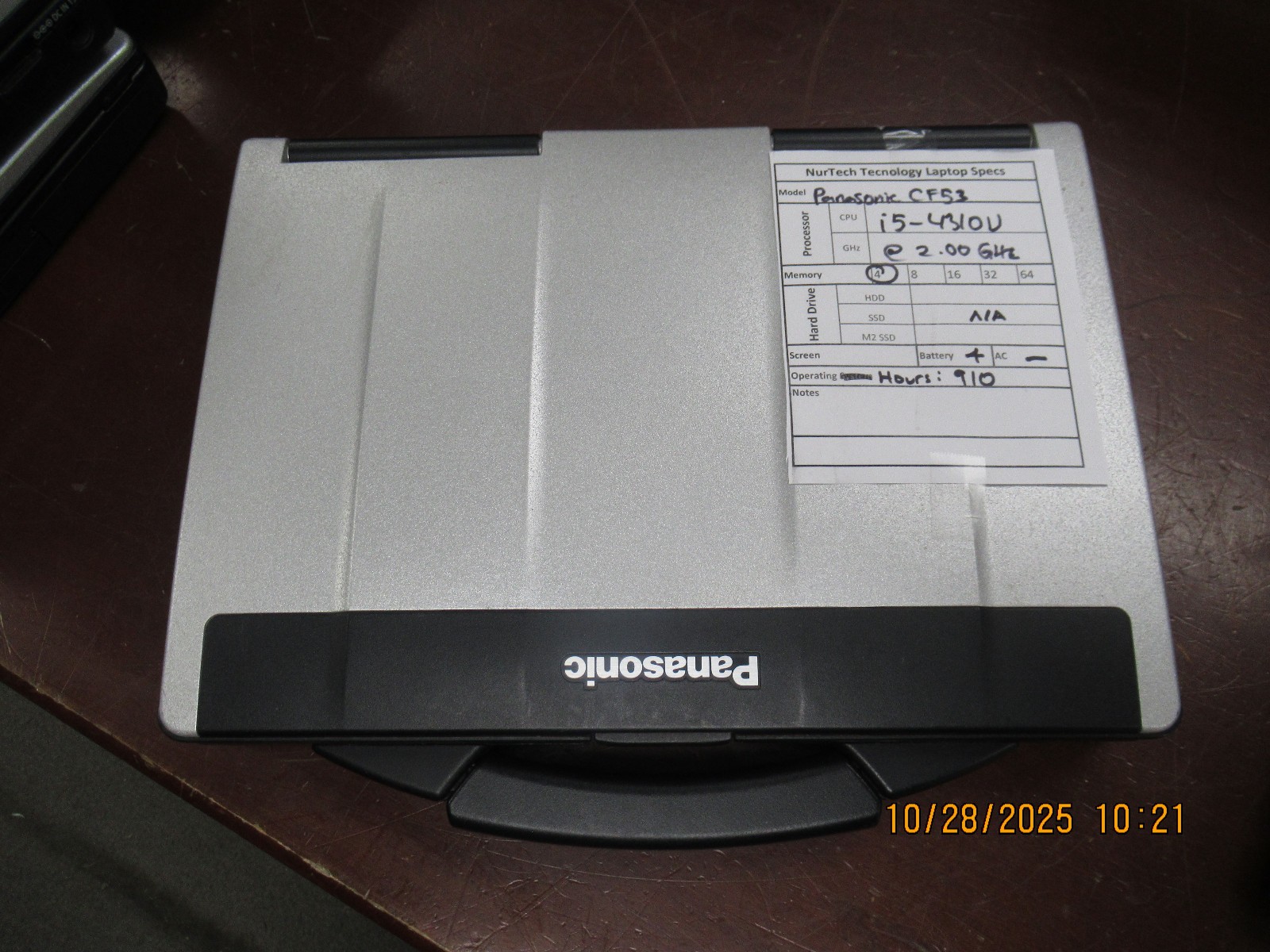 Panasonic Toughbook CF-53 i5 4310U 2.00GHz 4GB Laptop [NO HDD/AC/OS] Hours: 910