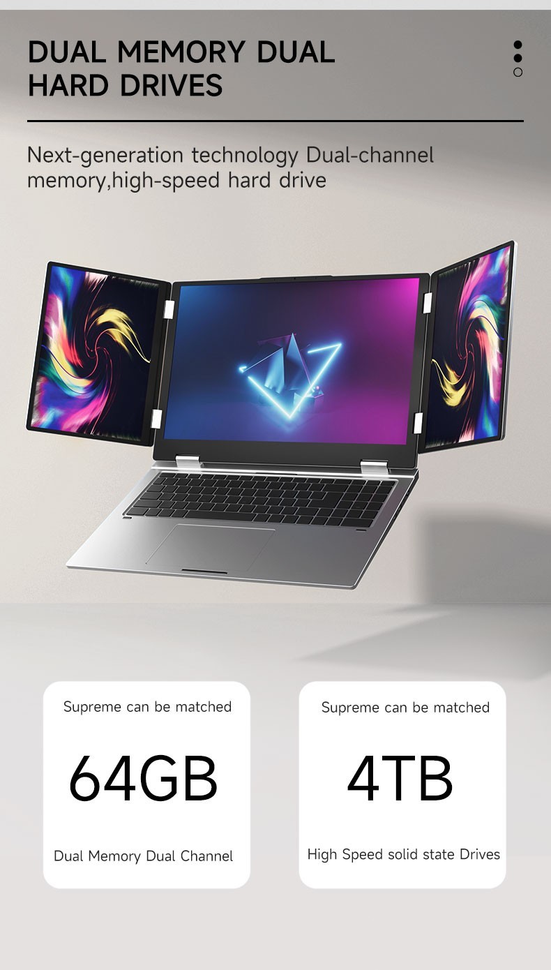Face recogniti 16 inch 3 Scree Foldable i7 Laptop 32G RAM 2TB SSD Win11 Computer
