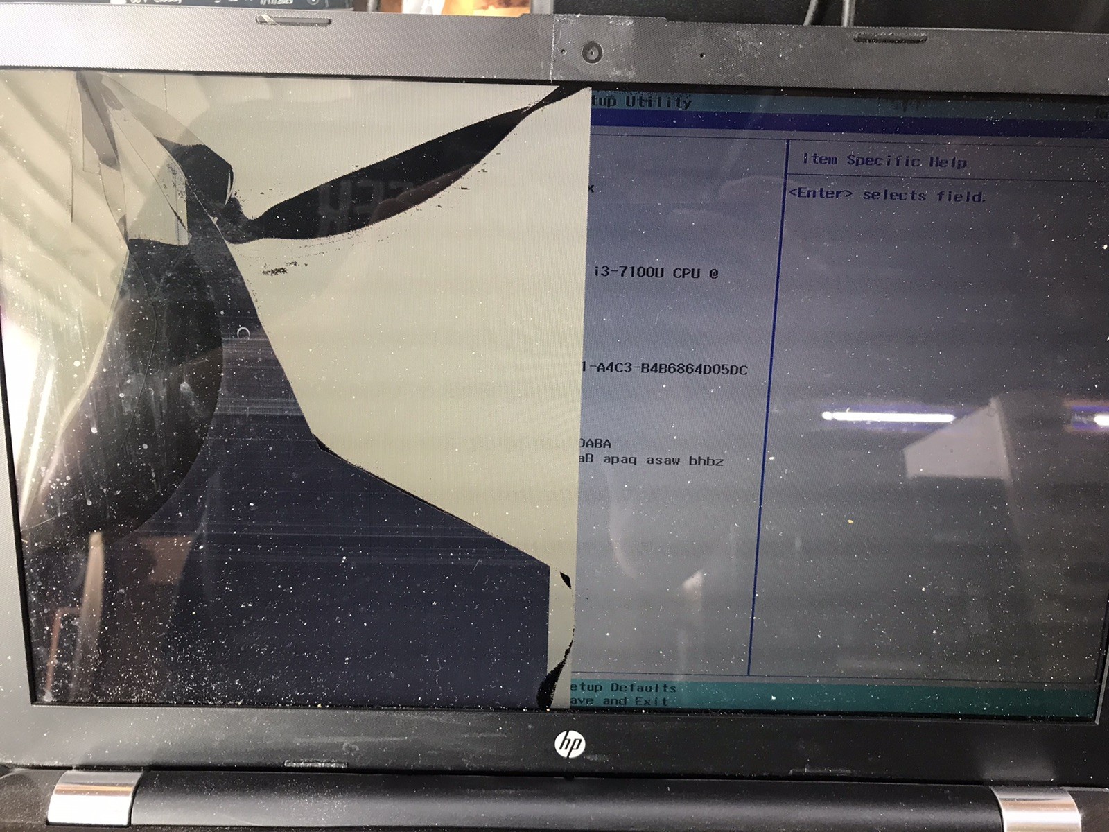 HP 15-bs059od Intel Core i3 7th Gen. 8GB RAM NO HDD Broken Screen *Read*